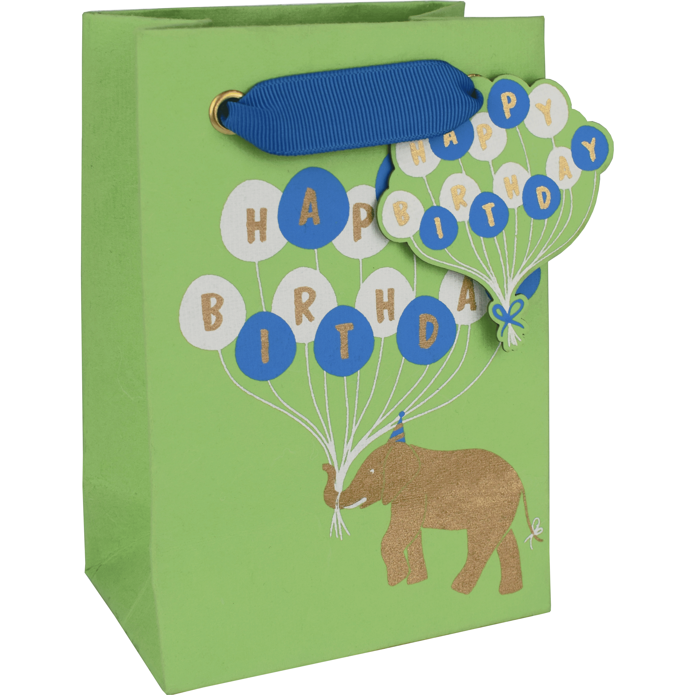 Small gift bag featuring a birthday elephant design by Love Vivid, perfect for wrapping small presents and celebrations.